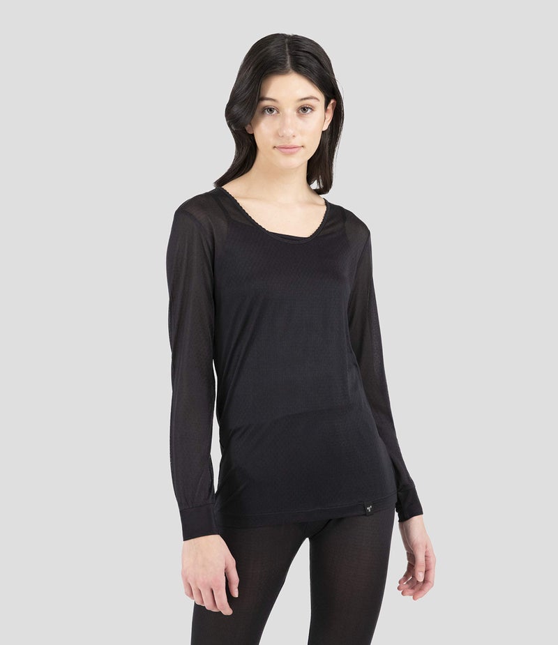 Terramar Women's Thermasilk Pointelle Scoop (Black, X-Small) - Image 2